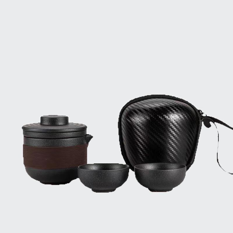 Black Crockery Ceramic Teapot Gaiwan Tea Cups Portable Travel Tea Set Drinkware 1Pot+4Cups