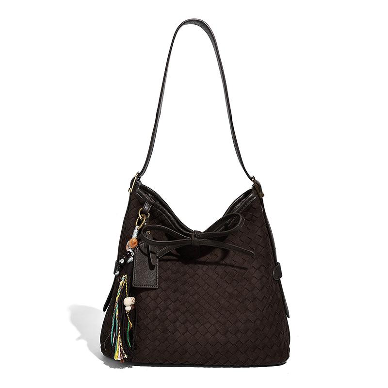 Women's bag 2025 new trendy versatile simple woven bucket bag large capacity tote bag fashionable shoulder crossbody bag