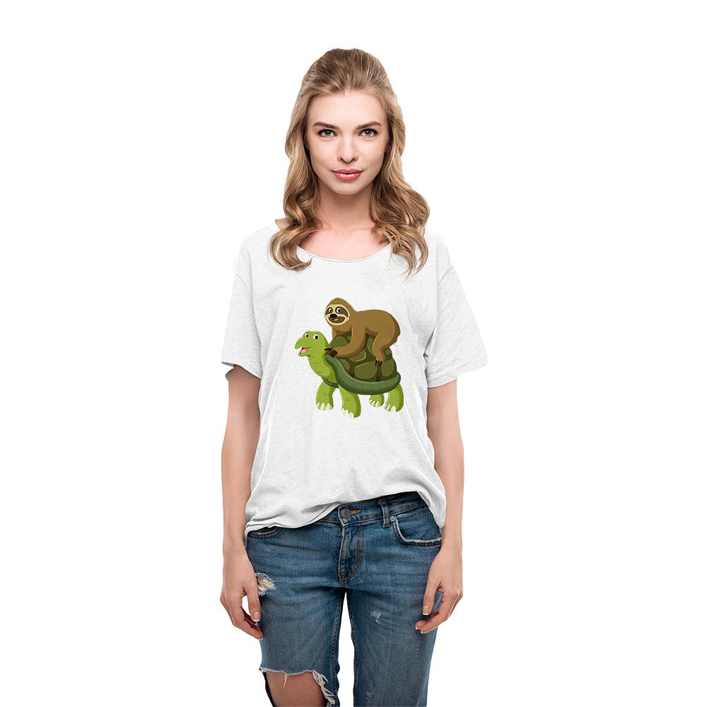 Tortoise And Sloth Cartoon Womens Tshirt Funny Summer Urbano Casual Tops Ropa Tumblr Mujer New