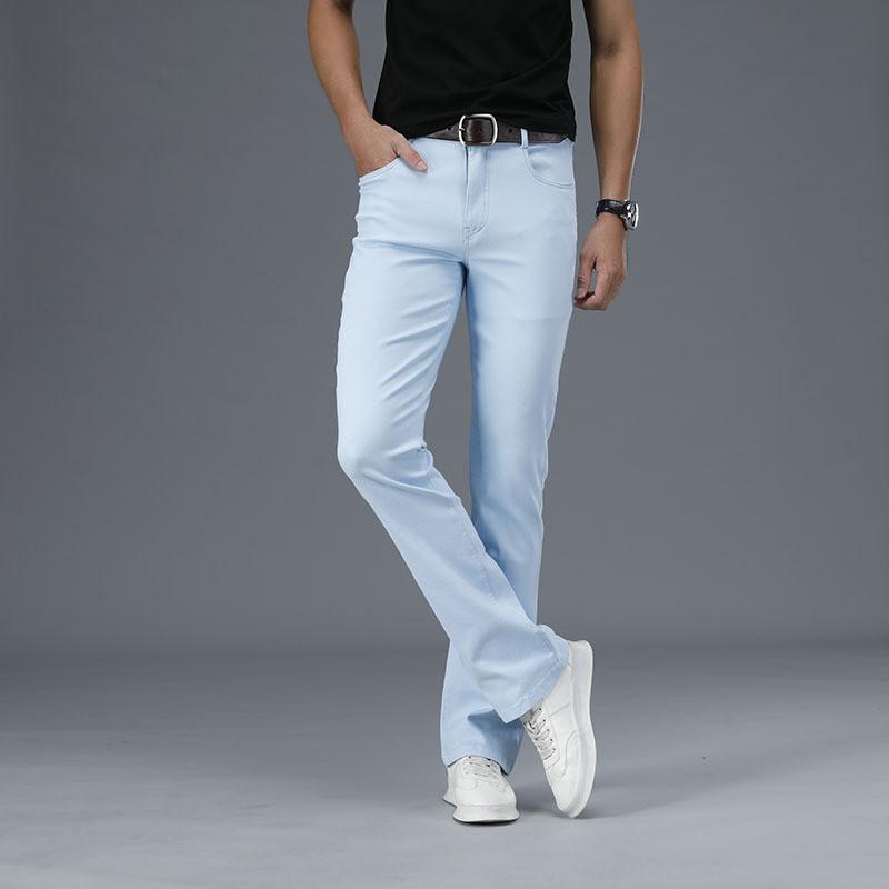 Мужские джинсовые брюки с микро-клеш, корейская версия эластичных повседневных расклешенных брюк, зеленые расклешенные брюки, размер 28-38