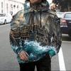 Мужская толстовка с капюшоном большого размера, длинный рукав, на шнурке, синяя, с принтом пляжных пальм, карман-кенгуру, пуловер