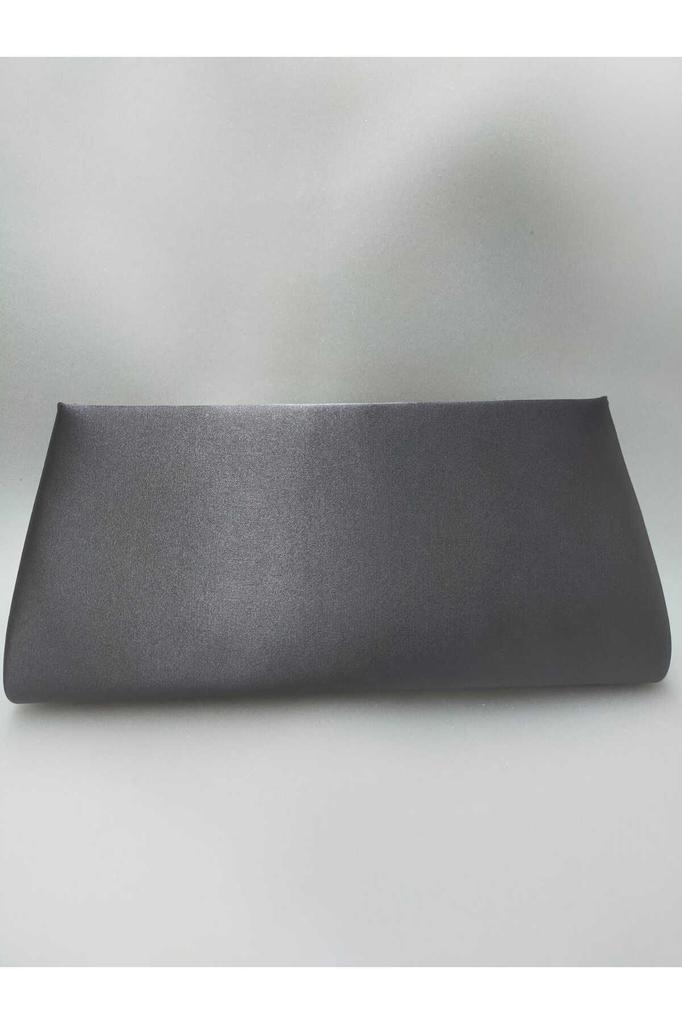 Women's Stylish and Useful Evening Dress Bag Gray Shiny Satin Platinum Stone Evening Bag