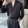 Spring Men Shirt Turn-down Collar Ice Silk V Neck Loose Double Buttons Solid Color Baggy Loose Soft Breathable Long Sleeves Male Charm Formal Top