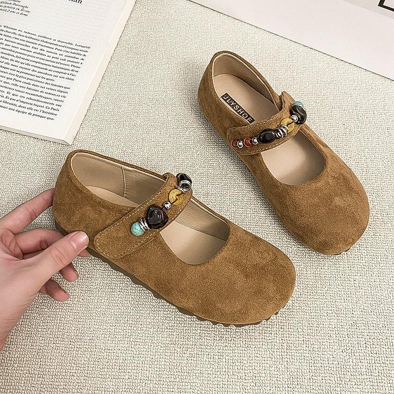 Новые Плоские Birkenstocks Mary Jane Ретро Юбка Женская На Липучке Одиночные Туфли Осень Бусины