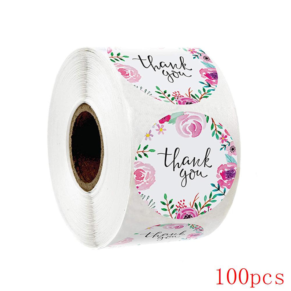 50-500Pcs 1'' Paper Hand Made Stickers Round Floral Thank You Stickers For Baking Envelope Business Seal Labels Sticker
