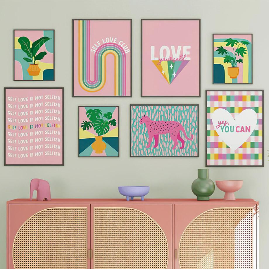 Скандинавская Радужный Леопард Лист Ваза Сердце Абстракция HD Настенное Искусство Холст Постеры и Принты Украшение для Дома Спальни Гостиной