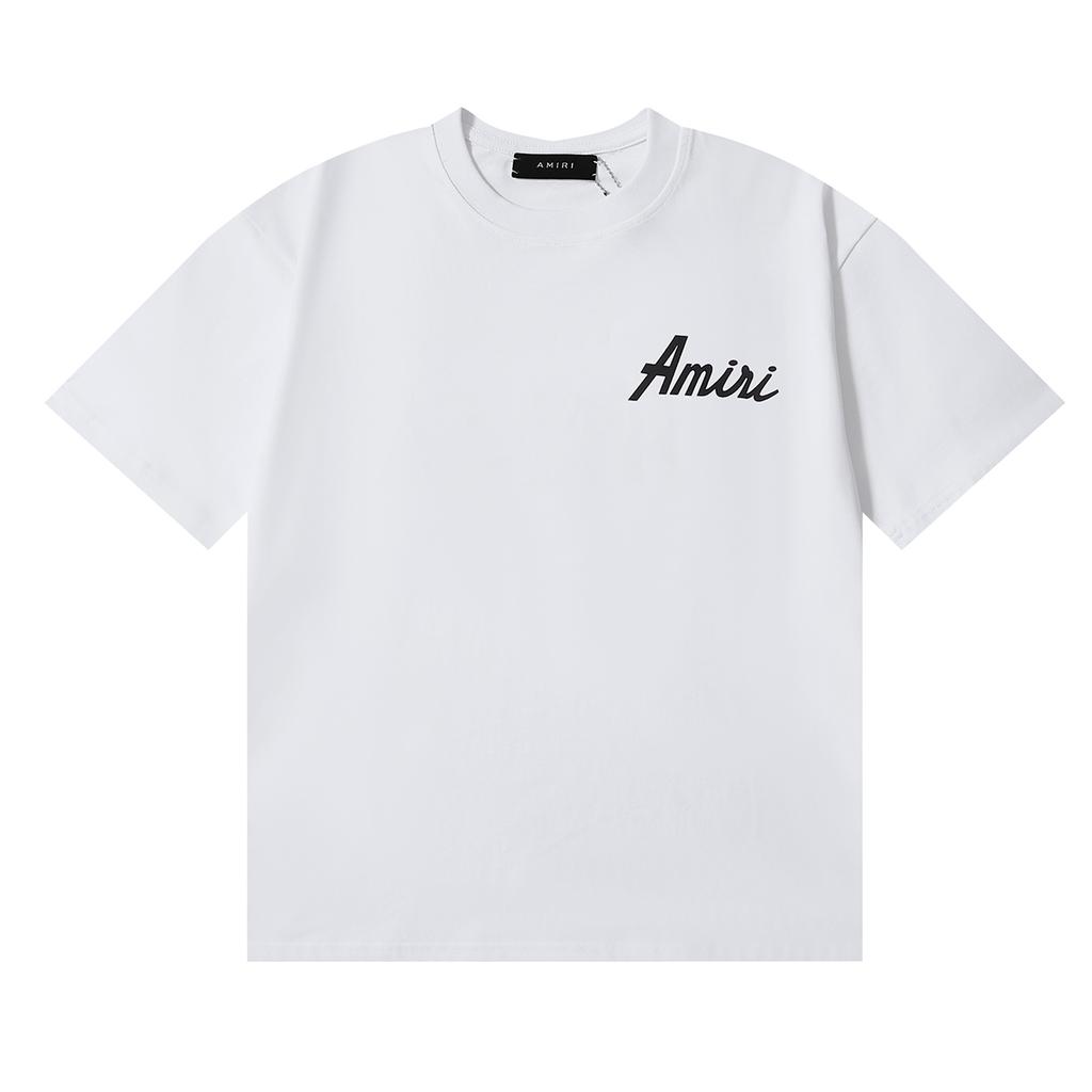 990 Amiri 2025 Summer New Men's and Women's Loose High Quality Cotton Plus Size T-shirt Couple T-Shirt Simple Logo Printing