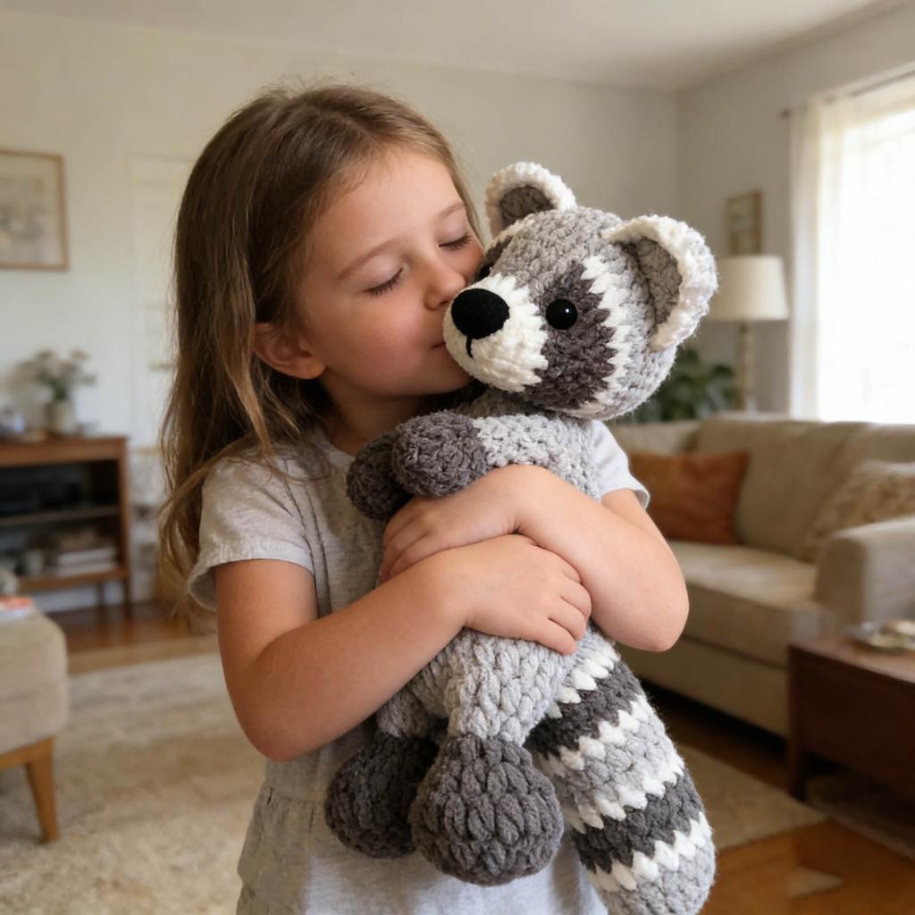 28cm Crochet Raccoon Snuggler Crocheted Ice Stick Gray And Raccoon Comforting Doll Toy