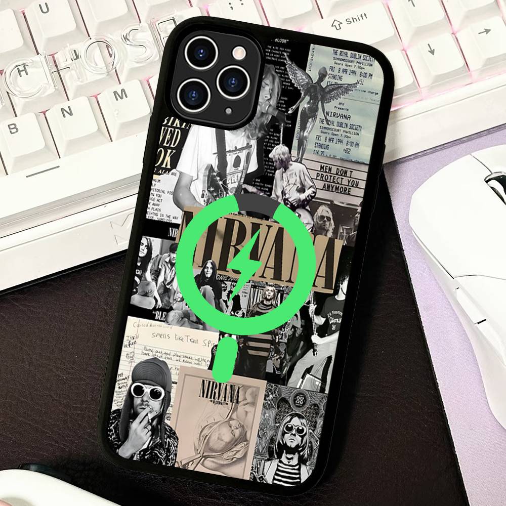 Чехол-магнитный беспроводной чехол для телефона Rock Classic N-Nirvana Band Для IPhone 17 16 15 14 13 12 11 Pro Max Для Magsafe