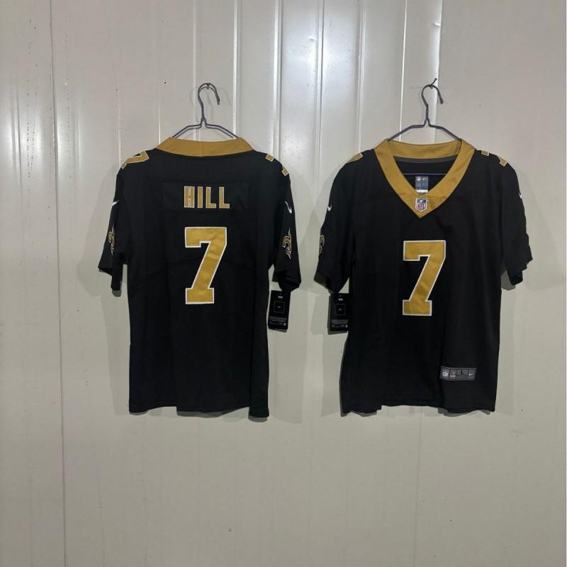 Kids NFL New Orleans Saints 7 Hill Embroidered Football Jersey Youth Sports Uniform