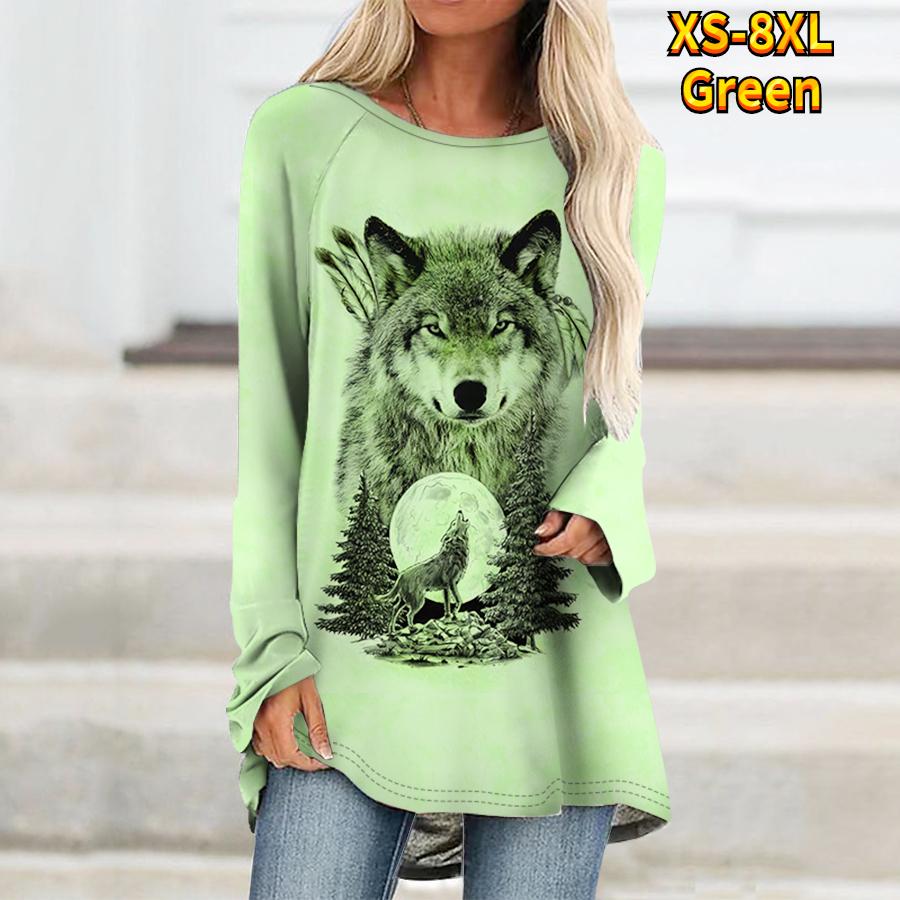 Long Sleeved Hoodie Spring and Autumn Animal Pattern Loose Women Bag Hip Crewneck Top XS-8XL