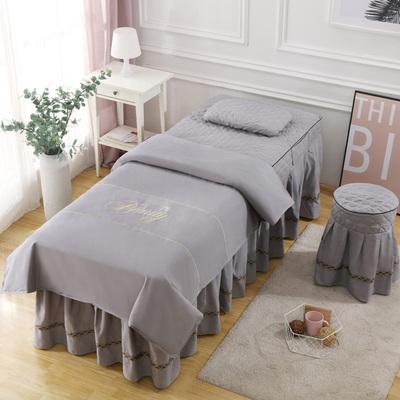 4 Piece Beauty Salon Bedding Set With Embroidered Bed Skirt Pillowcase Stool Cover And Duvet Cover For Massage Spa