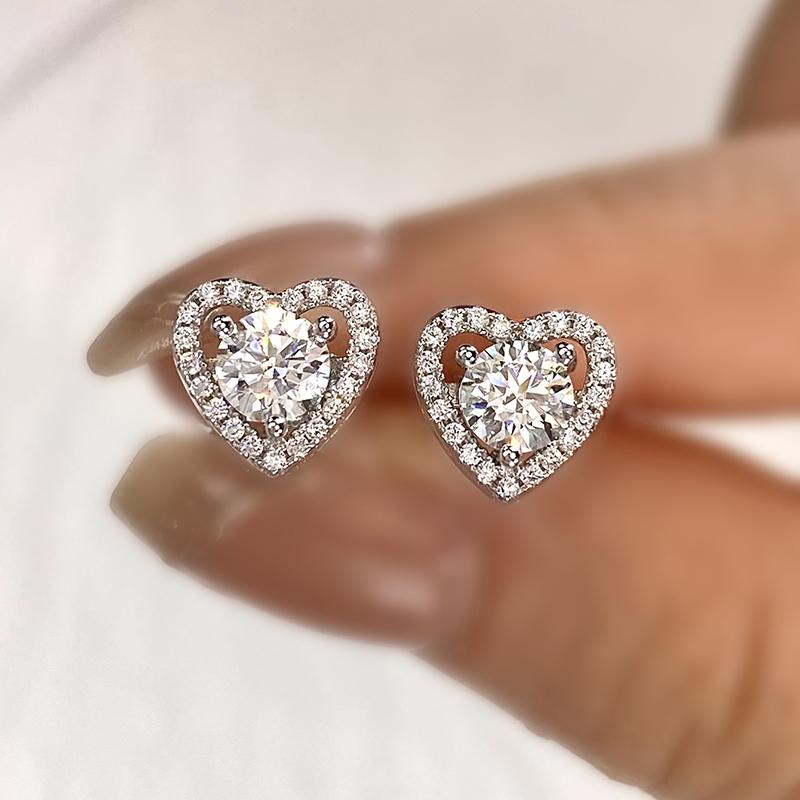 DiamondWorld Настоящие 0,5 карата, цвет D, муассанит, бриллиант, сердце, ореол, серьги-гвоздики для женщин, 925 пробы, роскошные тонкие ювелирные изделия