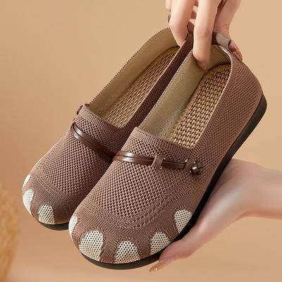 Новый стиль летающей вязаной обуви, повседневная обувь с плоским и мелким носком, женская обувь с мягкой подошвой на одну ногу