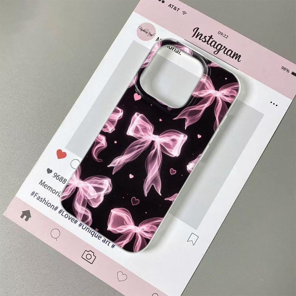 Розовый бант-сердечко Чехол для телефона Для iPhone 17 17Air 16 15 14 13 12 11 Pro Max 14 15 16 Plus Матовый Ударопрочный Мягкий Чехол Funda