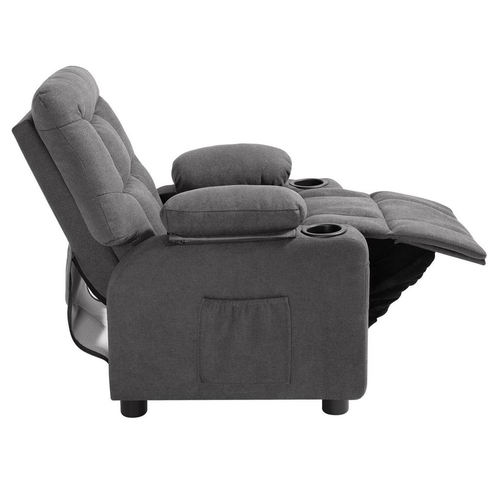 Kids Recliner Chair, Toddler Lounger with Cup Holders & Pockets, 107° to 126° Adjustable Back, Breathable Polyester Upholstery Reclining Sofa with