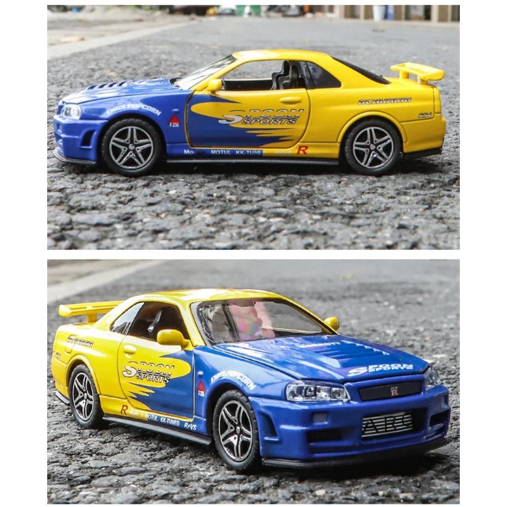 Масштаб 1/32 Nissan GTR R34 SKYLINE Fast Alloy Simulation Car Model Diecasts & Toy Vehicles and Furious Cars Decoration Toys for Children Boy