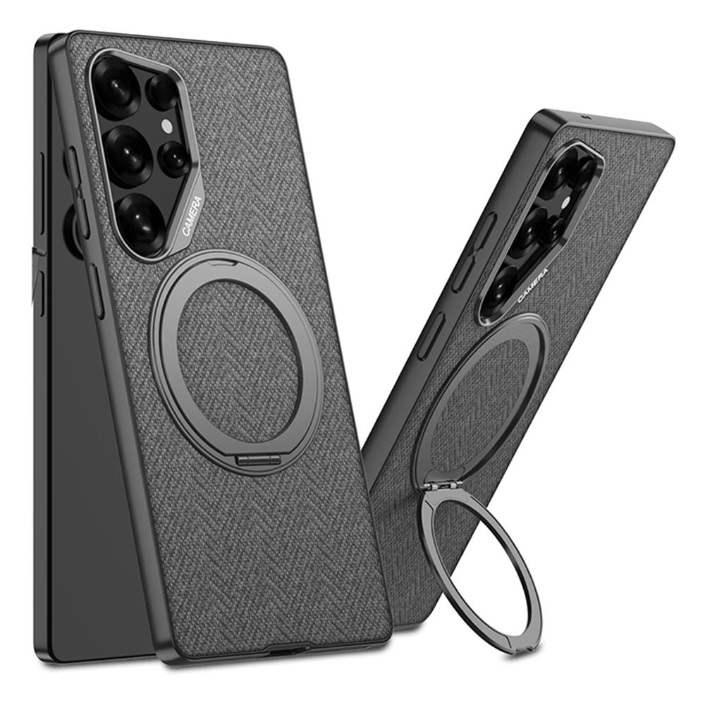 For Samsung Galaxy S25 Ultra Magnetic Case with Kickstand PC+TPU+Cloth Phone Back Cover