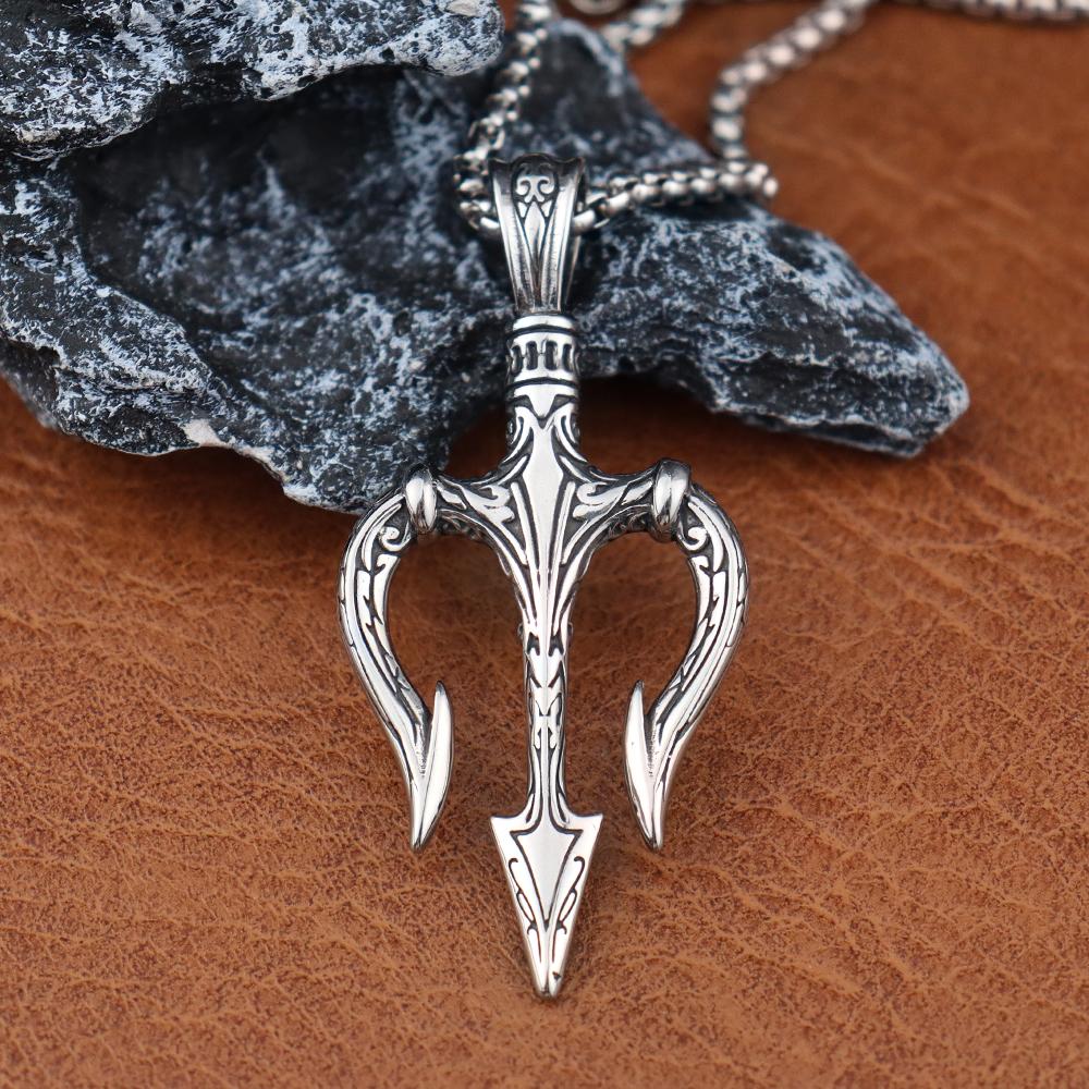 Vintage Poseidons Trident Pendant for Men Trident of Shiva Stainless Steel Warrior Spear Necklace Woman Jewelry Gifts
