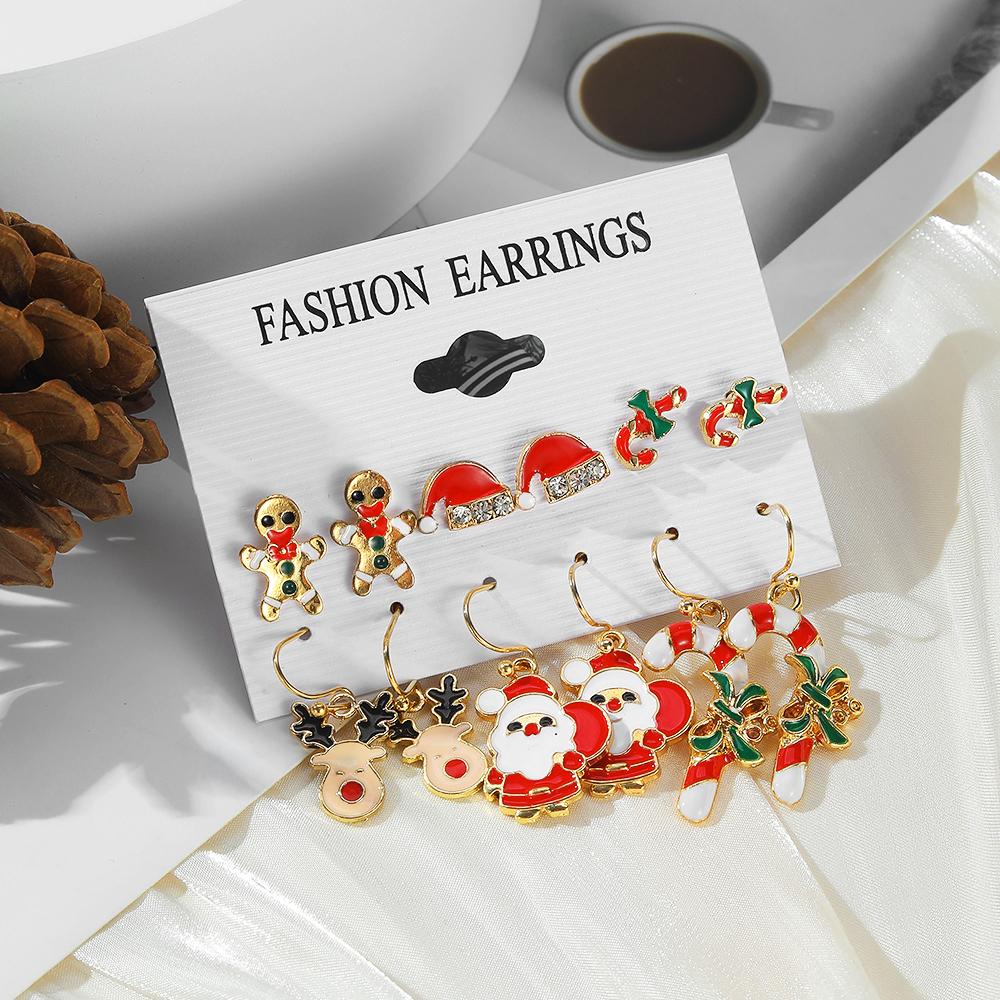 2022 Новый элегантный модный комплект серег в рождественской шапке со снеговиком для девочек, 12 пар сережек-гвоздиков в виде лося, серьги-гвоздики Санта-Клауса, изысканные рождественские серьги-гвоздики