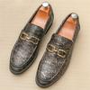 Fashion Fashion Designer Men's Pointed Metal Button Wedding Shoes Male Print Pattern Loafers Formal Dress Footwear Zapatos Hombre
