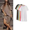 Summer New Product Women's Clothes Round Neck Short Sleeve Slit Design Cotton Long A- Line T-shirt Dress 4174465