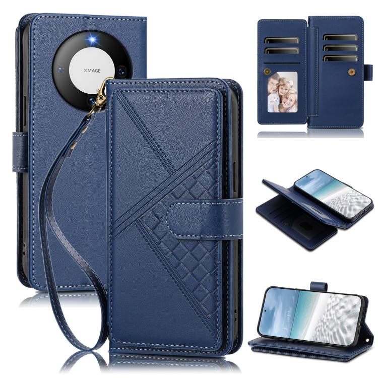 Embossed Secure Clasp 9-Card Slot Vegan Leather Phone Case with Wrist Strap