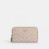 Coach Medium Id Zip Wallet In Signature Canvas Gold Sand Chalk