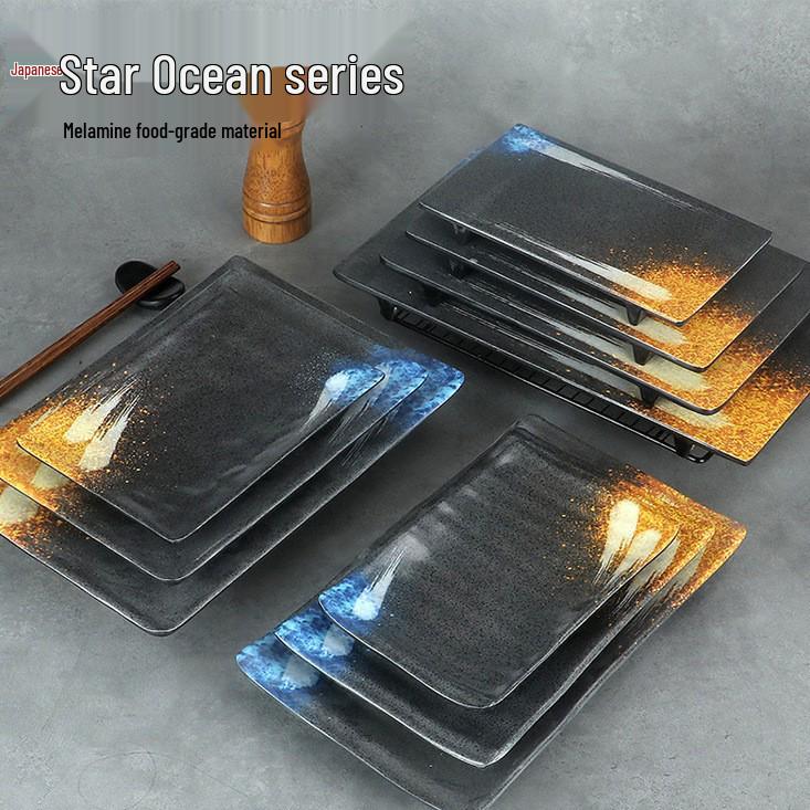 Japanese Melamine Rectangular Barbecue Side Dish Plate - Imitation Porcelain, Creative and Drop-Resistant for Hot Pot and Restaurants