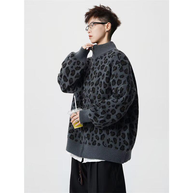 Американский модный мужской ретро-кардиган в леопардовый принт - Свободный крой, повседневная верхняя одежда для пары