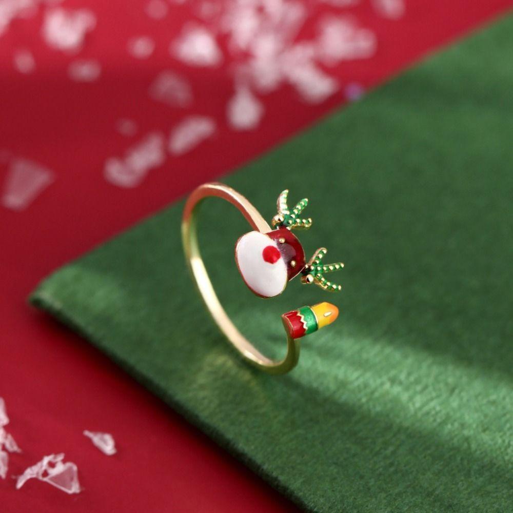 Zinc Zinc Alloy Enamel Elk Ring Dripping Oil Christmas Finger Buckle Unique Decoration