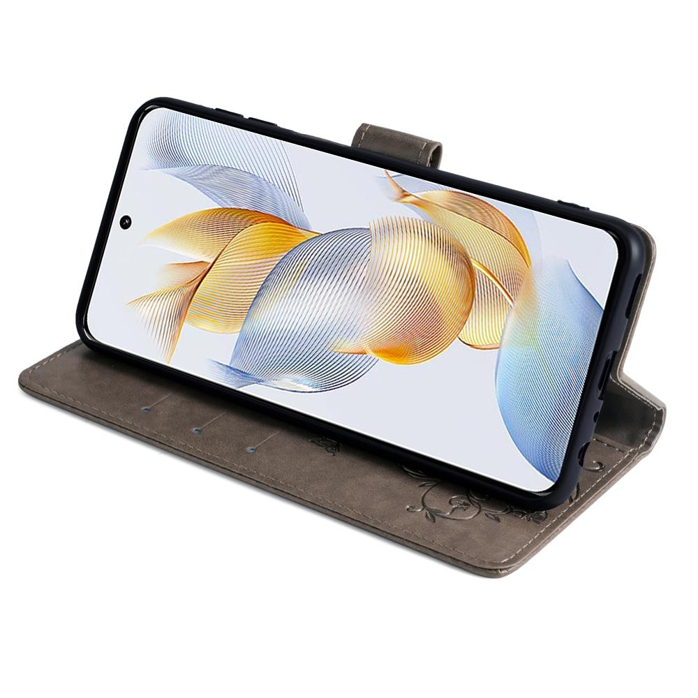 Для Honor 90 Чехол Бабочка Цветок PU Кожа Подставка Чехол для Телефона с Ремешком на Запястье Отделения для Карт