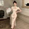 Женское улучшенное платье в национальном стиле в стиле ретро с разрезами, облегающее и тонкое