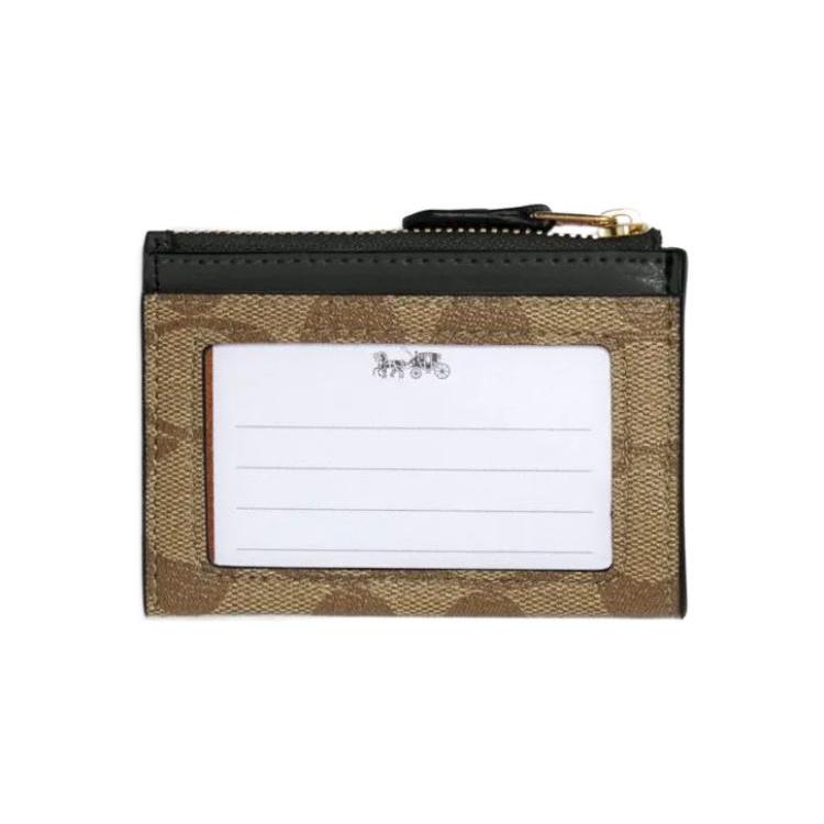 New COACH Mini Id Skinny Coated Canvas With Smooth Leather Document Wallet Card Holders Mini Women's Brown & Dark Green 88208-IMRQE