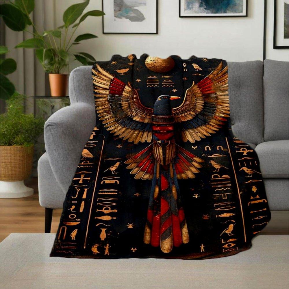 "Golden Egyptian Bird Wall Art Decor"Blanket Flannel Throw Blanket for Sofa, Bed, Travel, Camping, Office, Couch, Chair, And Bed Gift for Ch