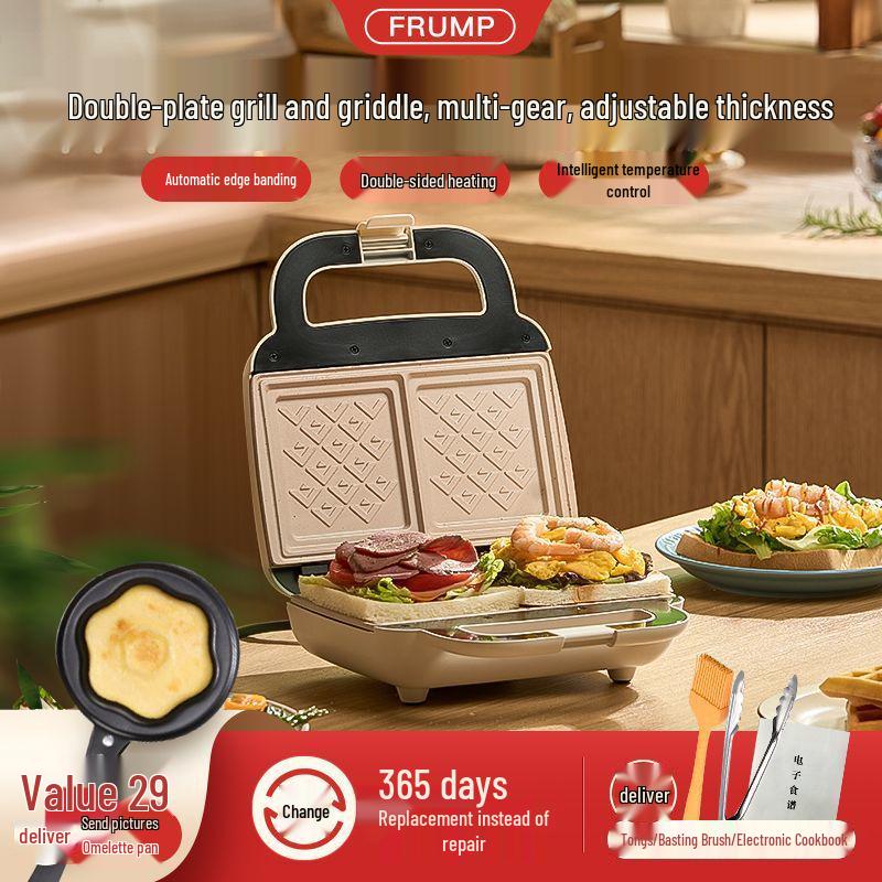 Double-Plate Breakfast & Waffle Maker: Multi-Functional Sandwich & Bread Machine for Home Use.