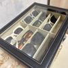 High-Grade Leather Glasses Box with Large Capacity - Multi-Grid Display and Dustproof Storage for Sunglasses and Myopia Glasses.