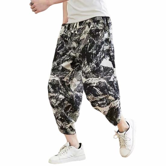 Мужские летние шаровары с эластичной завязкой на талии и карманами, дизайн повседневных брюк с принтом, шаровары, тонкие свободные пляжные брюки, уличная одежда
