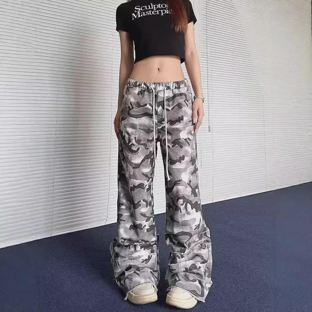 Женские ретро-камуфляжно-десантные брюки-клеш Yishan