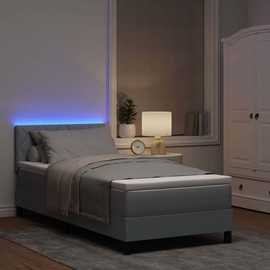 Box Spring Bed with LED Light Strips Light Grey 100 x 200 cm Fabric