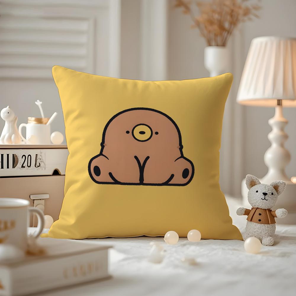 Cushion Cover Anti-dustmite Pillowcase Invisible Zipper Silky Short Plush Sofa Cushion Cover Cute Portrait