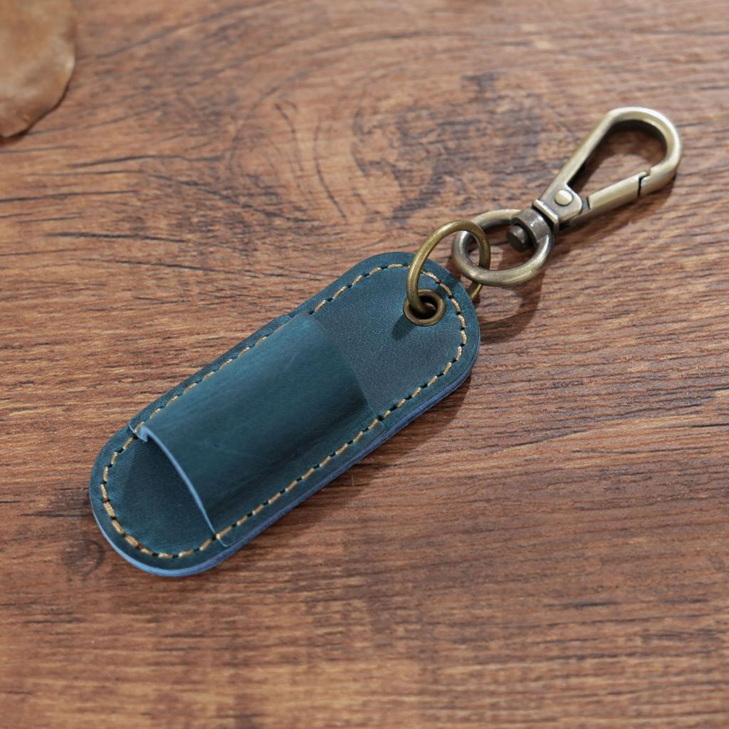 Luxury Genuine Leather 1 Slots Pen Case with Removable Pen Tray Holder Keychain Case Office School Supplies Pouch Creative Gift