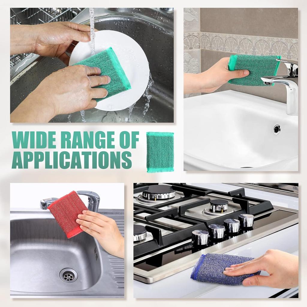 5/60pcs Steel Wire Sponge Wipe Non-stick Oil Brush Double Sided Cleaning Cloth Kitchen Dishcloth Scouring Pad Rag Cleaning Tool