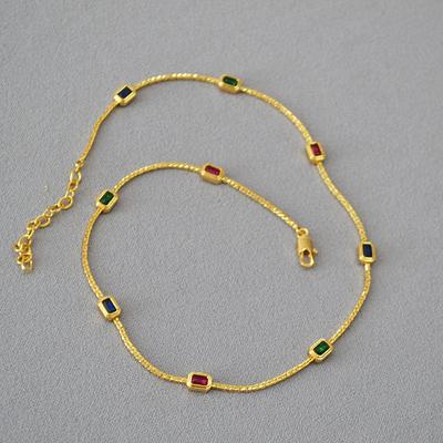 Модная индивидуальная цветная прямоугольная цепочка из латуни с драгоценными камнями, позолоченная, классная, высококачественная, короткое ожерелье на ключицу