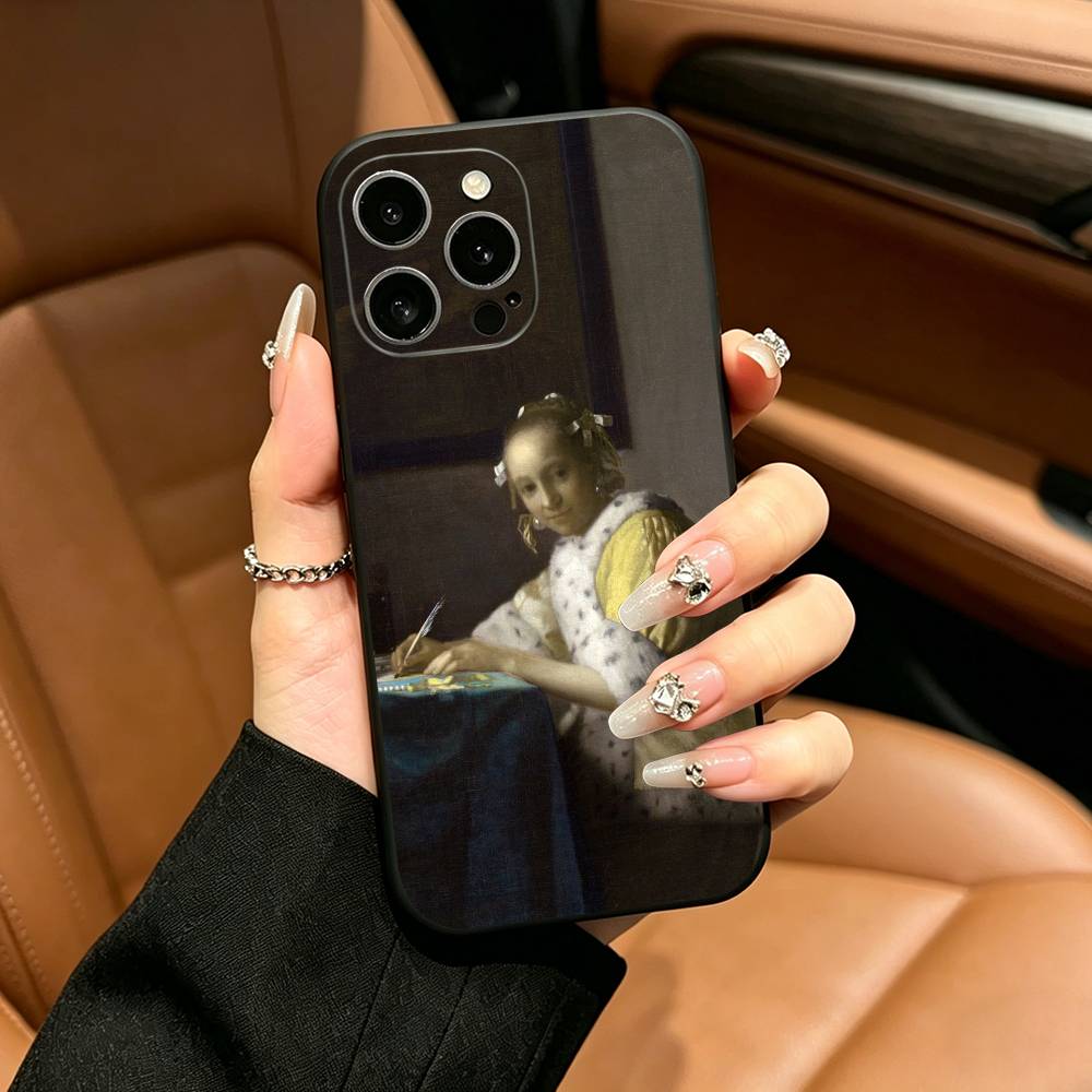 Чехол для телефона с картиной Яна Вермеера для iPhone 17,16,15,14,13,12,11 Pro Max,16/15/14Plus,XS Мягкий черный чехол