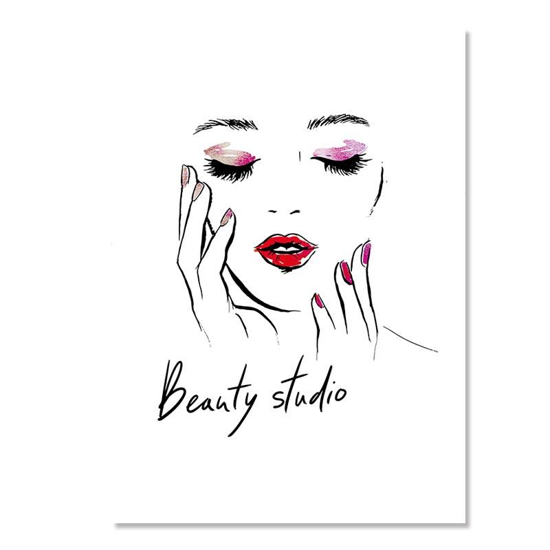 Модный макияж, холст, картина, брови, ресницы, губы, лак для ногтей, настенный художественный постер, салон красоты, декор для спальни для девочек, изображение