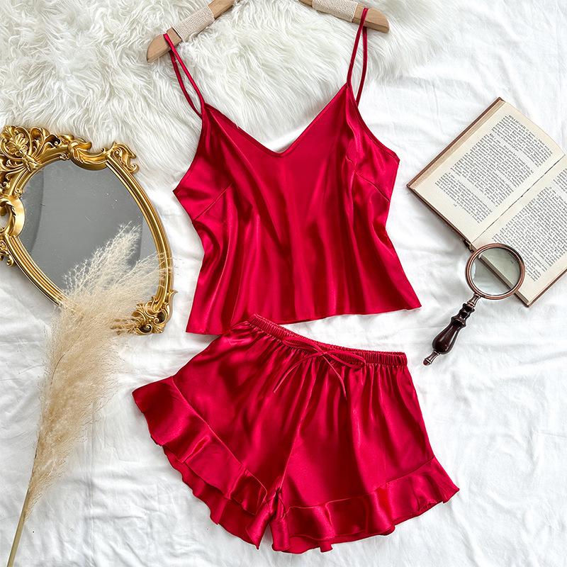 Женский комплект пижамы из искусственного шелка на тонких бретелях с открытой спиной - Повседневный, Модный, Сексуальный, для дома