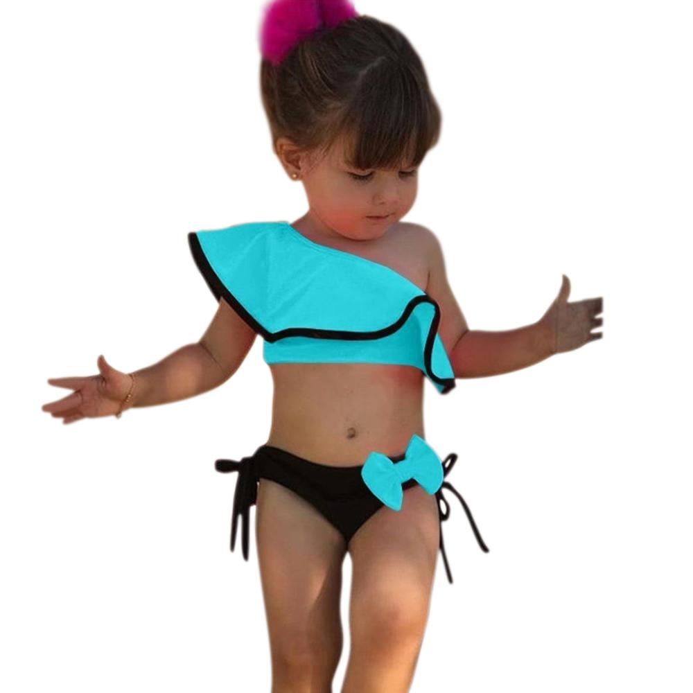 Летний купальник для маленьких девочек 0-3 лет, детский купальник из двух предметов с оборками и бантом, бикини для водных видов спорта, пляжная одежда для купания