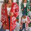Autumn Winter Christmas Reindeer Pocket Long-sleeved Cardigan Sweater Coat Women's Wear