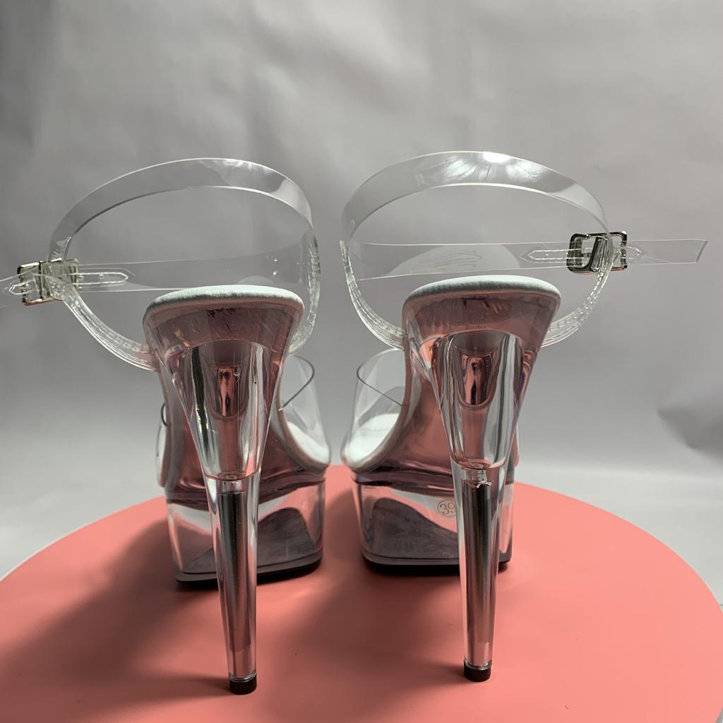 Женские босоножки на высоком каблуке Летние с прозрачной подошвой Розовые женские водонепроницаемые на платформе Супер высокий каблук 15 см Модные сандалии YKC